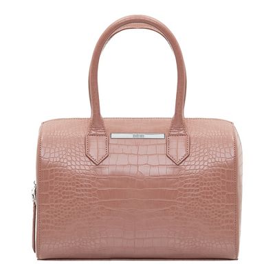 Bolsa Couro Croco Baú Média Bege