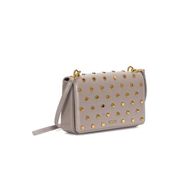 Bolsa Soft Cinza Alça Transversal Tachas