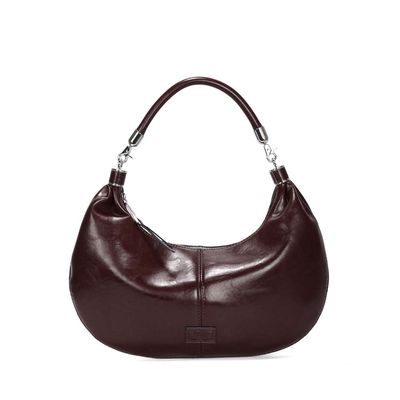 Bolsa Meia Lua Material Rustico Roxo Berry Alça De Ombro