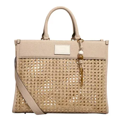 Bolsa Tote Grande Material Canvas Bege Alça Dupla