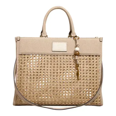 Bolsa Tote Grande Material Canvas Bege Alça Dupla