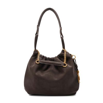 Bolsa Bucket Material Nobuck Marrom Dark Alça De Ombro