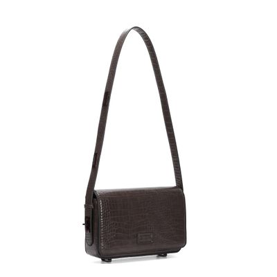 Bolsa Croco Marrom Dark Alça De Ombro