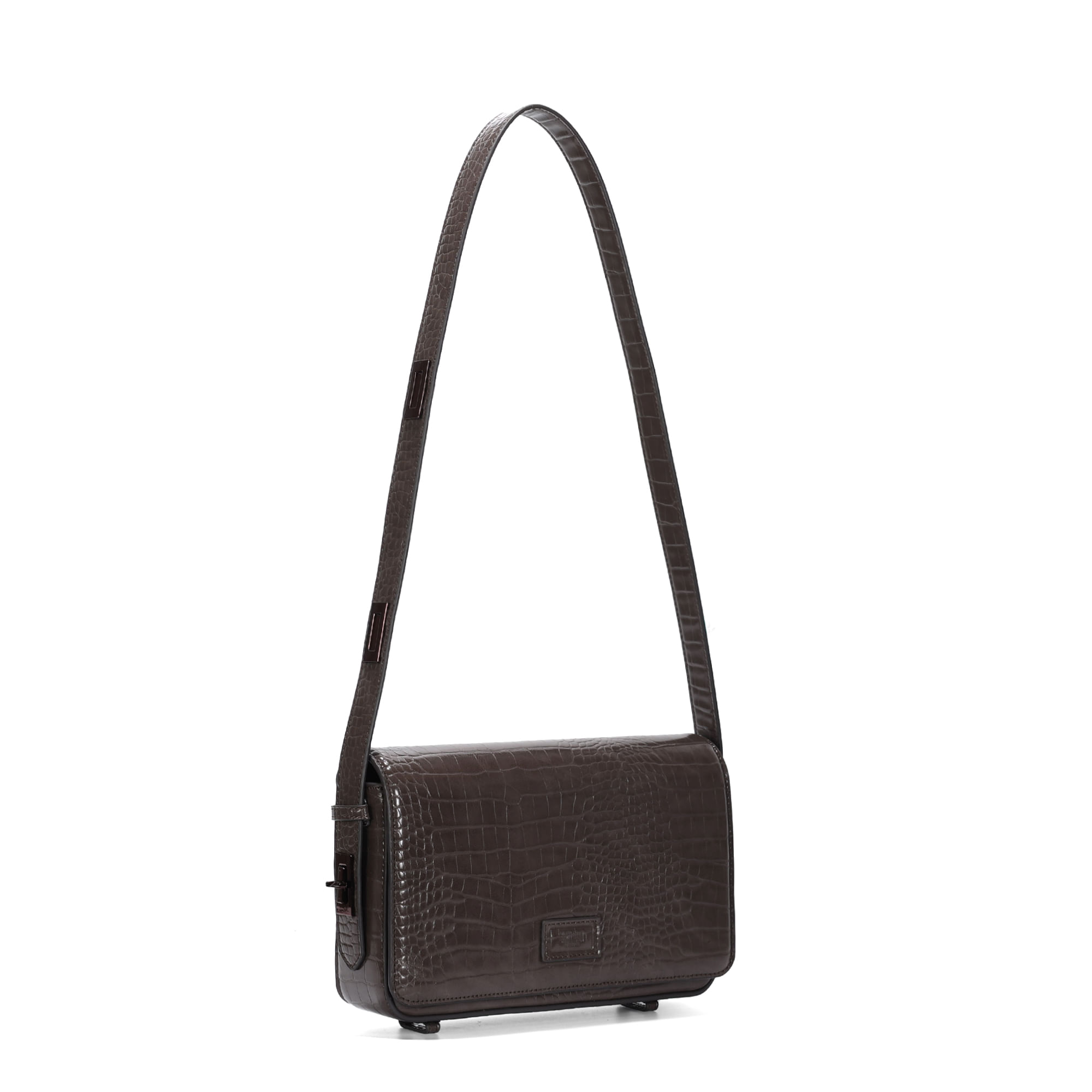 Bolsa Croco Marrom Dark Alça De Ombro - Santa Lolla