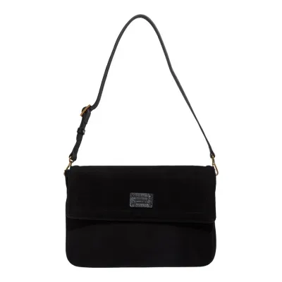 Bolsa Média Couro Camurça Preta Alça De Ombro