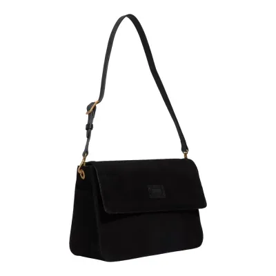 Bolsa Média Couro Camurça Preta Alça De Ombro