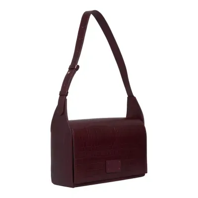 Bolsa Média Couro Croco Roxo Berry Alça De Ombro