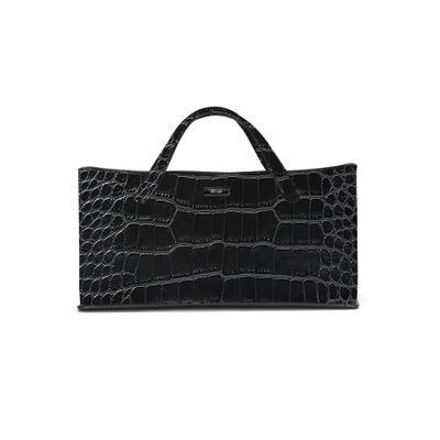Bolsa Grande Croco Preta Alça De Mão
