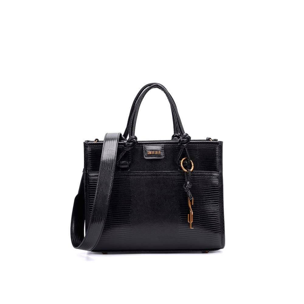 Bolsa Tote Grande Material Lizard Preta Alça Dupla - Santa Lolla