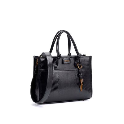 Bolsa Tote Grande Material Lizard Preta Alça Dupla