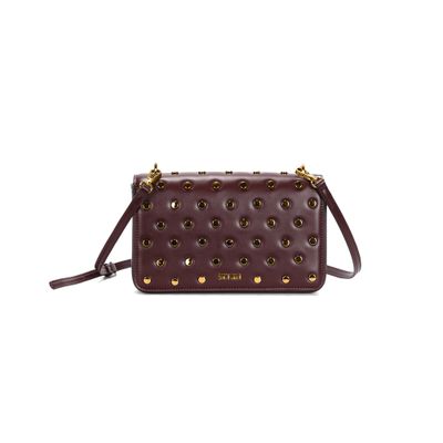 Bolsa Soft Roxo Berry Alça Transversal Tachas