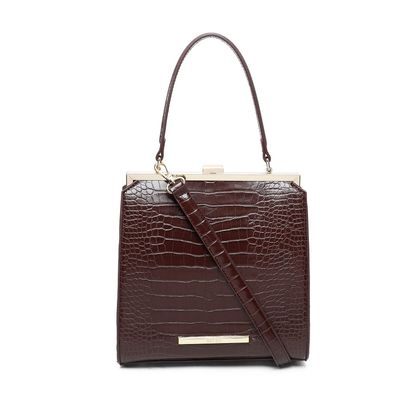 Bolsa Couro Croco Estruturada Vintage Marrom