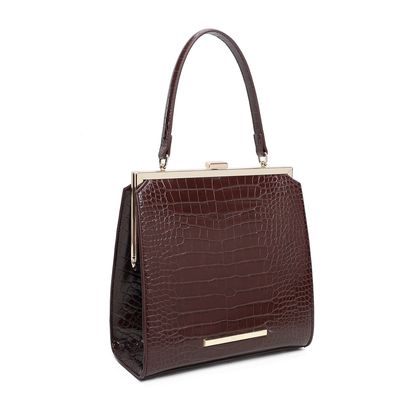 Bolsa Couro Croco Estruturada Vintage Marrom