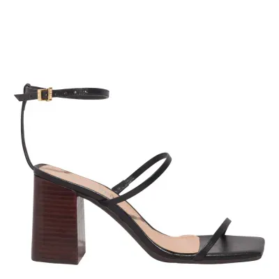 Sandália Lolla Couro Confort Preto Salto Alto Grosso