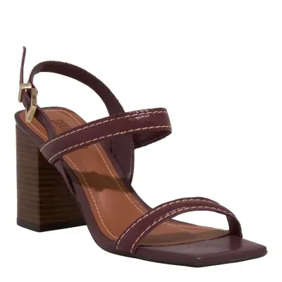 Sandália Couro Nobre Soft Roxo Berry Salto Alto Grosso