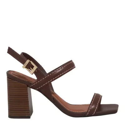 Sandália Couro Nobre Soft Marrom Dark Salto Alto Grosso