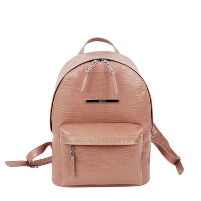 Mochila Couro Croco Envernizado Bege