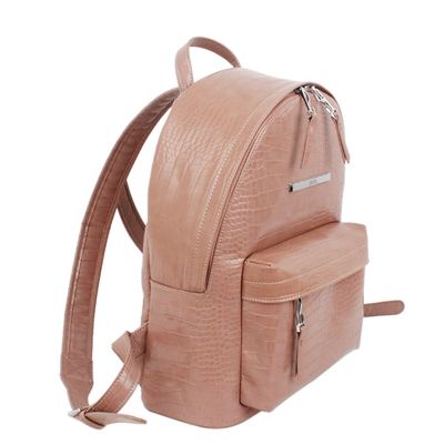 Mochila Couro Croco Envernizado Bege