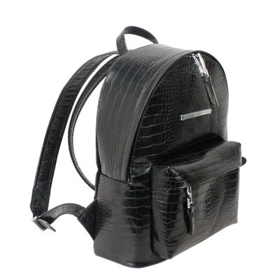 Mochila Couro Croco Envernizado Preta