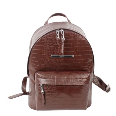 Mochila Couro Croco Envernizado Marrom