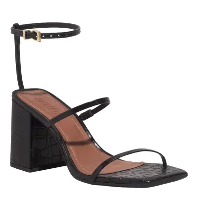 Sandália Croco Italiano Preto Salto Alto Grosso