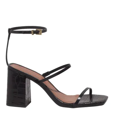 Sandália Croco Italiano Preto Salto Alto Grosso