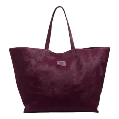 Bolsa Shopper Couro Pelo Liso Roxo Berry Alça De Ombro