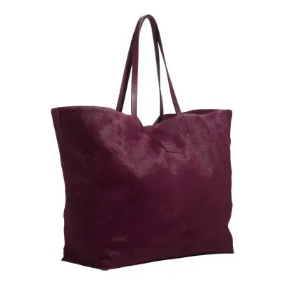 Bolsa Shopper Couro Pelo Liso Roxo Berry Alça De Ombro