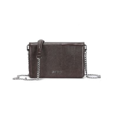 Bolsa Pequena Material Lizard Marrom Dark Alça Transversal Corrente