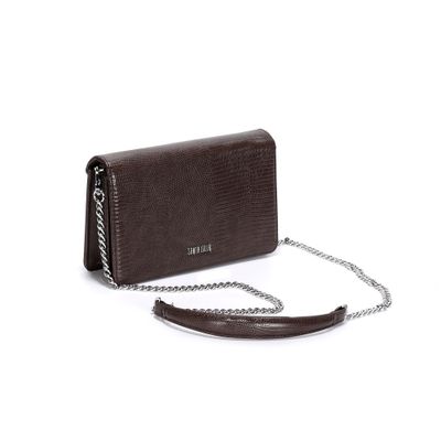 Bolsa Pequena Material Lizard Marrom Dark Alça Transversal Corrente