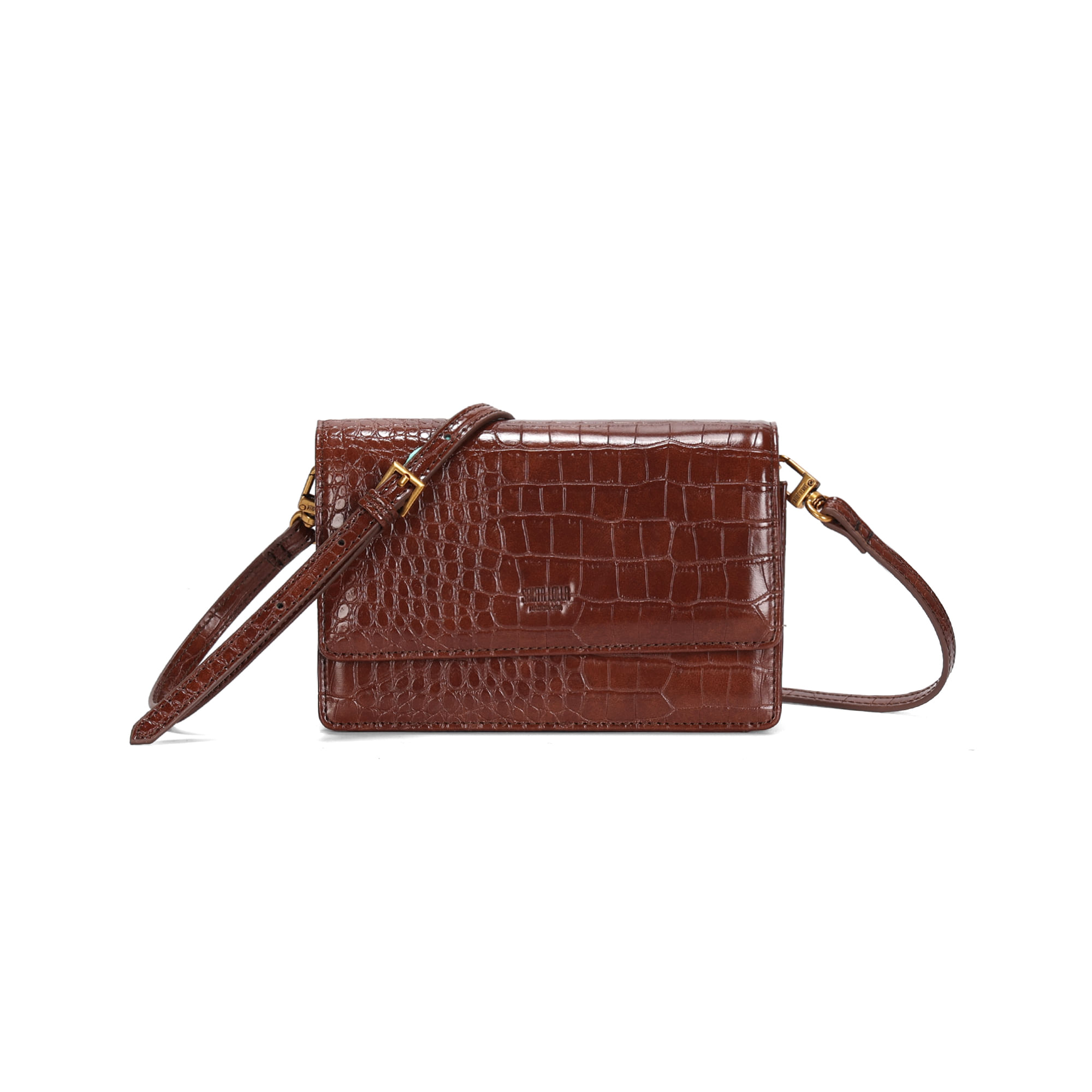 Bolsa Pequena Material Croco Marrom Terracota Alça Transversal
