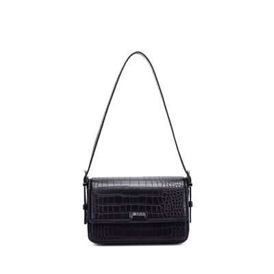 Bolsa Pequena Croco Preta Alça De Ombro