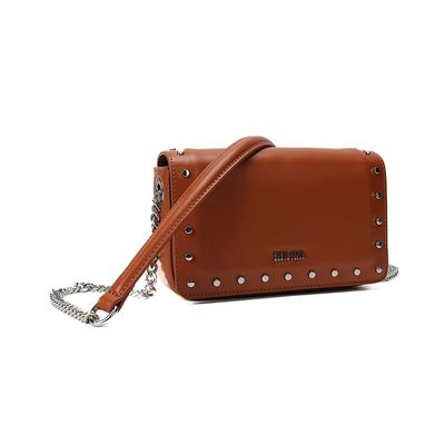 Bolsa Pequena Soft Marrom Tachas Alça Transversal