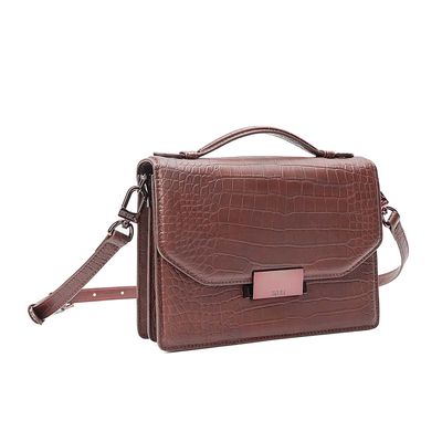 Bolsa Pequena Croco Marrom Dark Alça Transversal