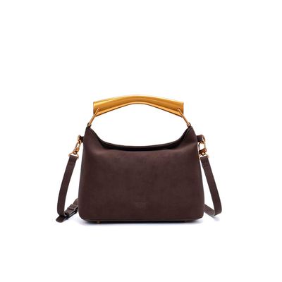 Bolsa Pequenal Nobuck Marrom Terracota Alça Dupla