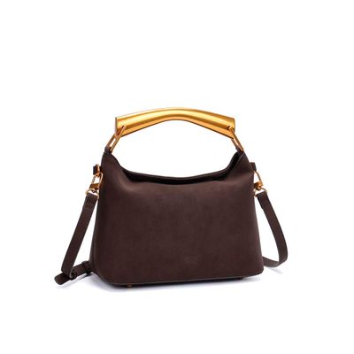 Bolsa Pequenal Nobuck Marrom Terracota Alça Dupla