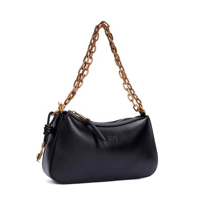 Bolsa Pequena Baguete Soft Preta Alça De Ombro Corrente