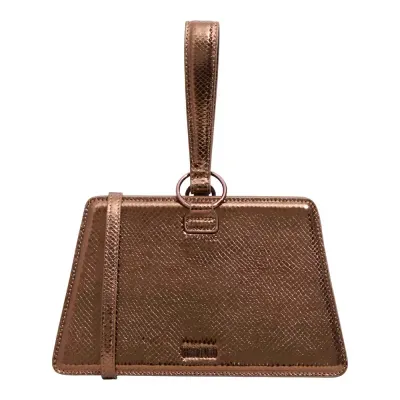 Bolsa Trapézio Metalizado Bronze Alça Transversal