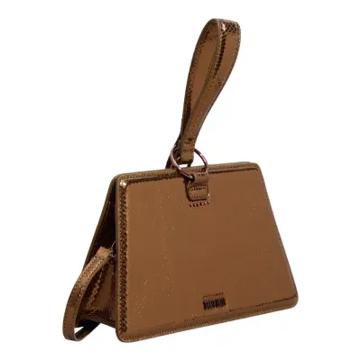 Bolsa Trapézio Metalizado Bronze Alça Transversal