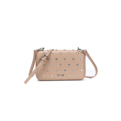Bolsa Pequena Soft Bege Strass Alça Transversal