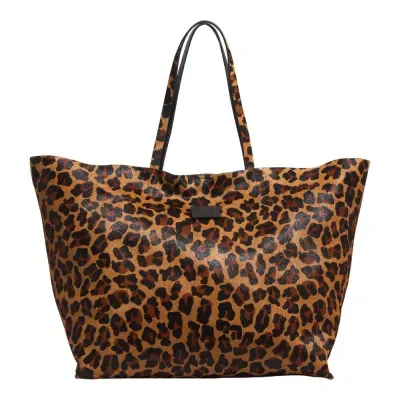 Bolsa Shopper Couro Estampa Animal Print Onça Alça De Ombro