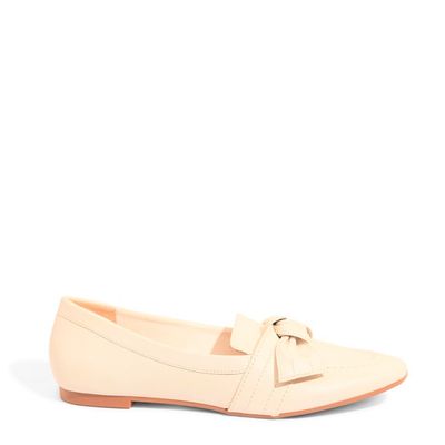 Mocassim Bico Quadrado Laço Amarelo Claro