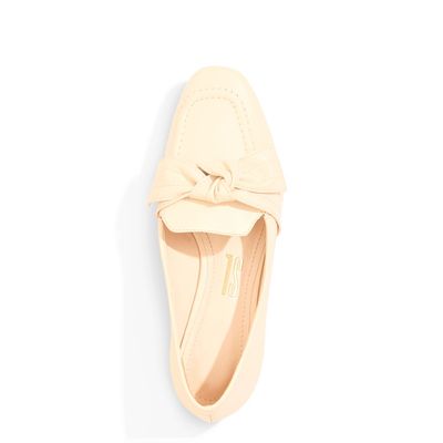 Mocassim Bico Quadrado Laço Amarelo Claro