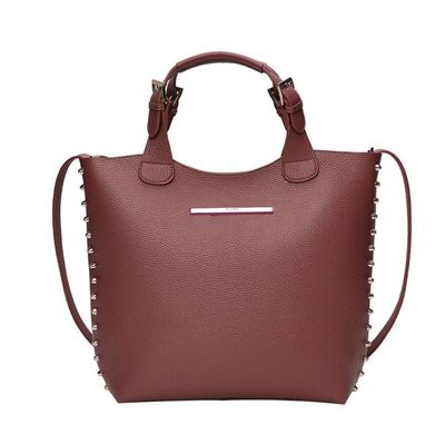 Bolsa Shopper Fivela Tachas Marrom