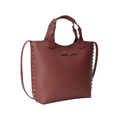 Bolsa Shopper Fivela Tachas Marrom