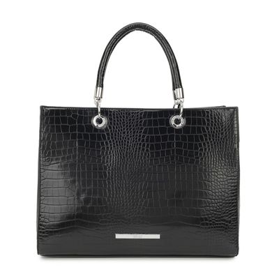 Bolsa Grande Croco Argola Preta