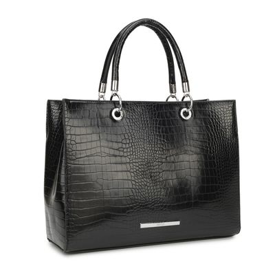 Bolsa Grande Croco Argola Preta