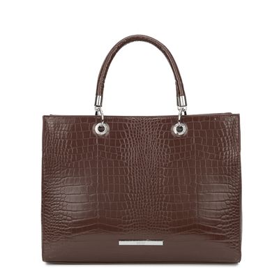 Bolsa Grande Croco Argola Marrom