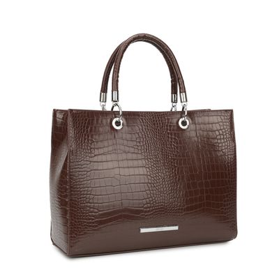 Bolsa Grande Croco Argola Marrom