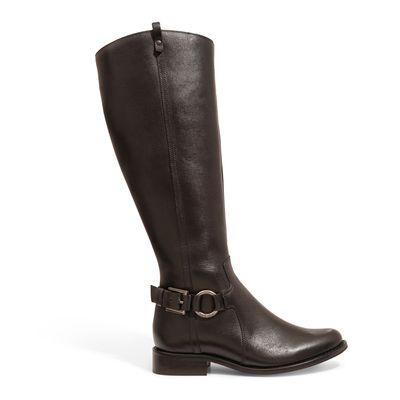 Bota Preta Couro Fivela Cano Alto